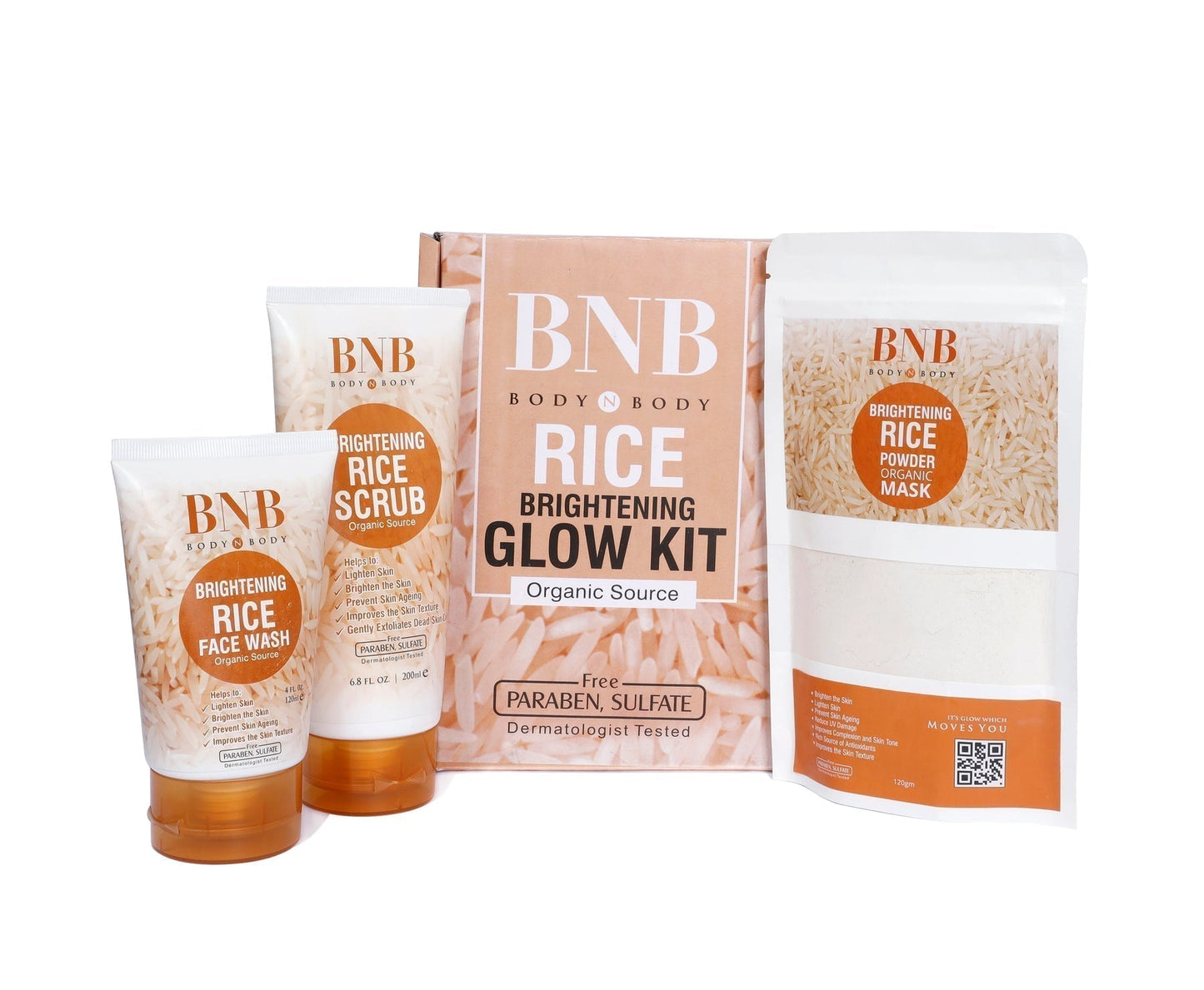 BNB 3 in 1 Rice Extract & Glow Kit ~ Rice Face Wash + Rice Scrub + Rice Face Mask