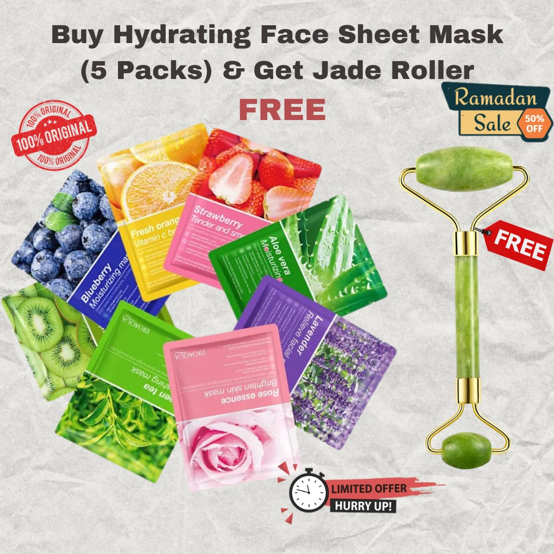 Hydrating Face Sheet Masks (Pack of 5) & Get Jade Roller FREE